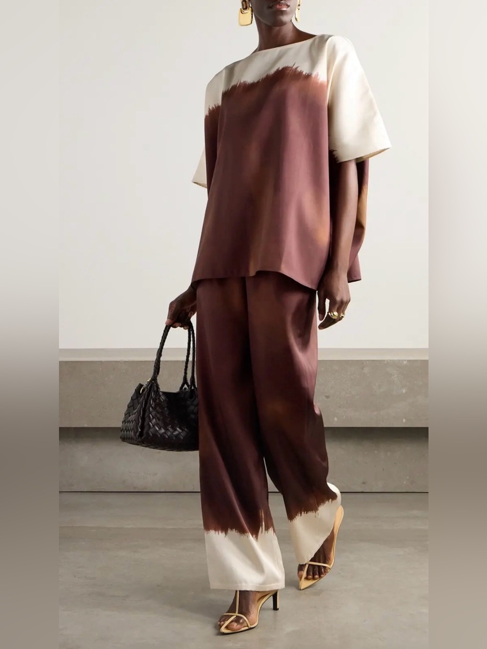 Dima Ayad tie Satin Two-Tone Brown tunic quiet luxury old money lagenlook s